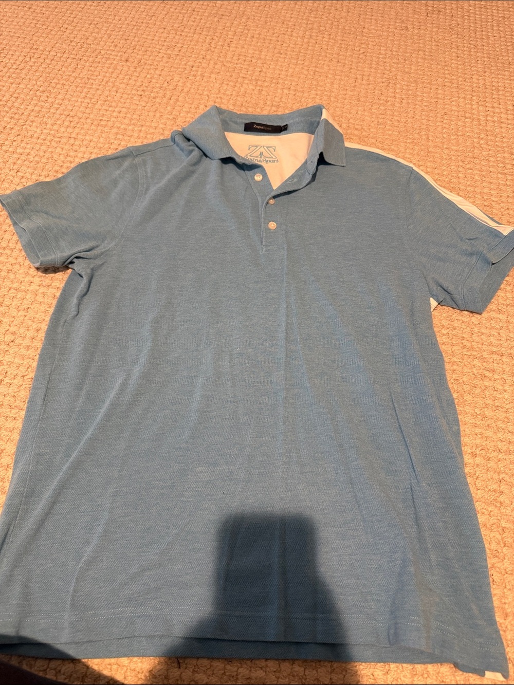 Men's Zegna Sport Blue Polo Shirt with Contrast Shoulder Stripe